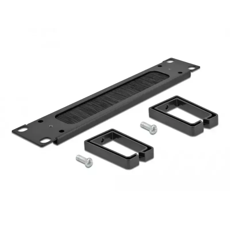 Panel de cepillo DeLOCK 10 pulgadas regleta de gestión de cables con cepillo y 2 ganchos 1U negro