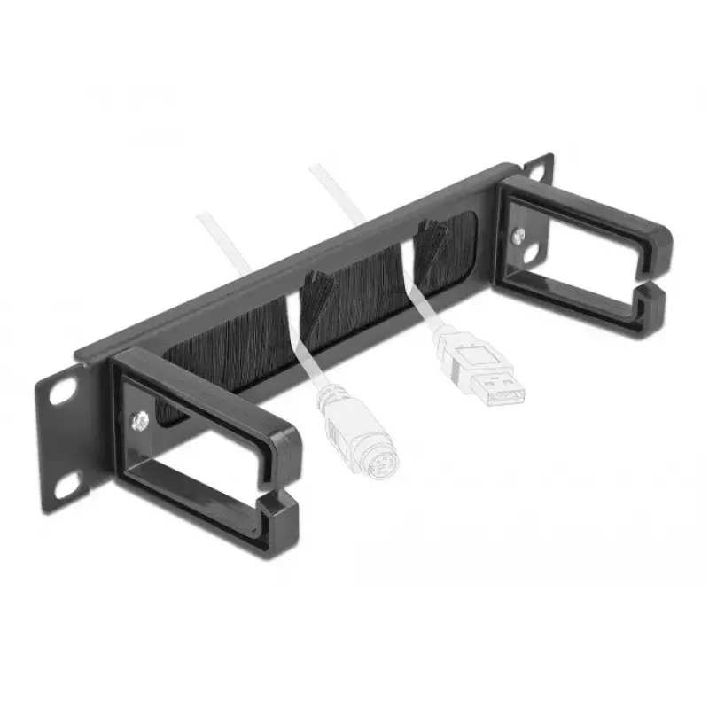 Panel de cepillo DeLOCK 10 pulgadas regleta de gestión de cables con cepillo y 2 ganchos 1U negro