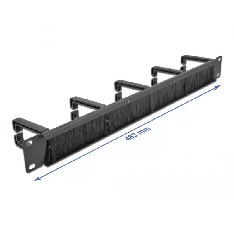 Panel de cepillo DeLOCK 19 pulgadas regleta de gestión de cables con cepillo y 5 ganchos 1U negro