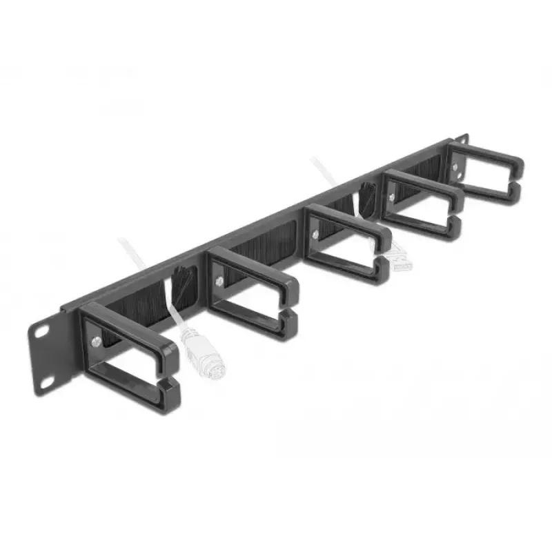 Panel de cepillo DeLOCK 19 pulgadas regleta de gestión de cables con cepillo y 5 ganchos 1U negro