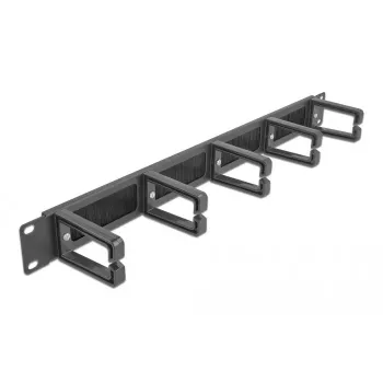Panel de cepillo DeLOCK 19 pulgadas regleta de gestión de cables con cepillo y 5 ganchos 1U negro