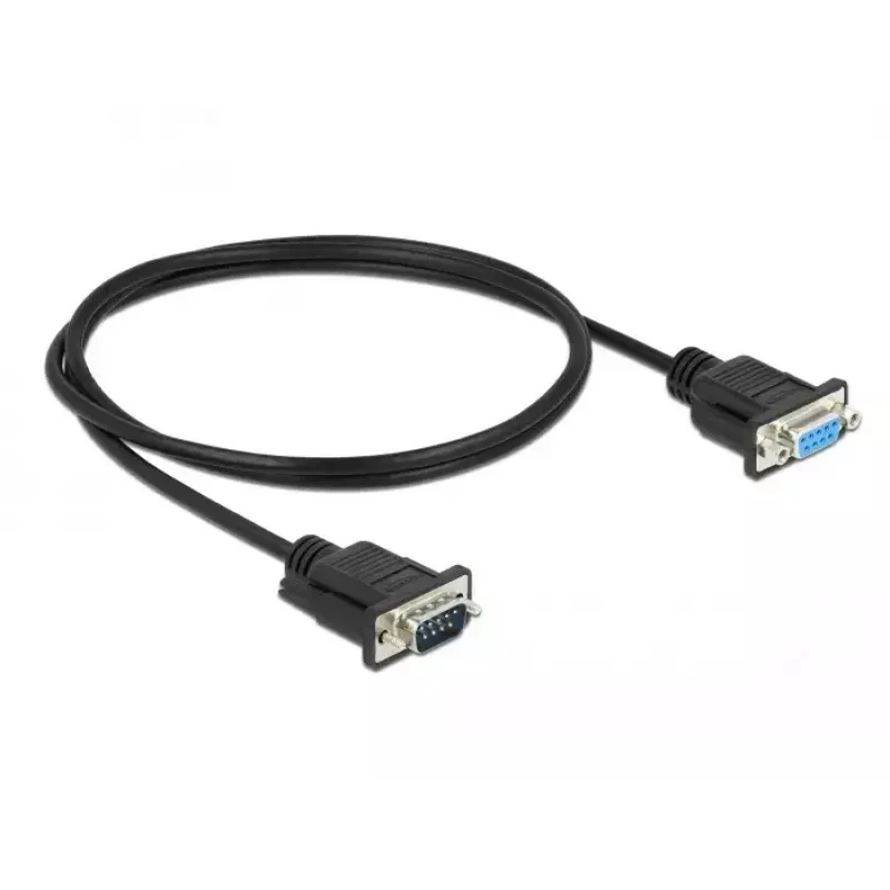 Delock Cable módem nulo RS-232, D-Sub 9 macho a hembra, carcasa de conector delgada, 1 m, negro