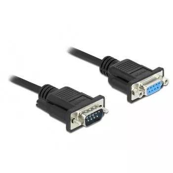 Delock Cable módem nulo RS-232, D-Sub 9 macho a hembra, carcasa de conector delgada, 1 m, negro