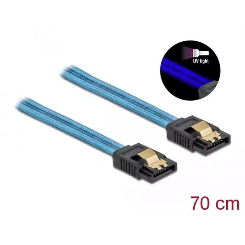Cable SATA DeLOCK 82133 efecto UV-Glow azul 70 cm