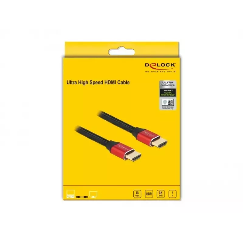 Cable HDMI DeLOCK Ultra High Speed 48 Gbit/s 8K 60 Hz rojo 1 m