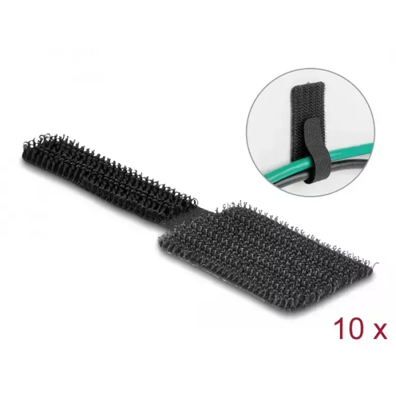 Sujetacables mini de velcro DeLOCK 90 mm x 24 mm autoadhesivo 10 uds. negro
