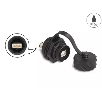 Conector de cable DeLOCK USB 2.0 Type-B hembra a Type-A hembra IP68 negro