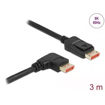Cable DisplayPort DeLOCK 8K 60 Hz 3 m macho recto a macho 90° acodado