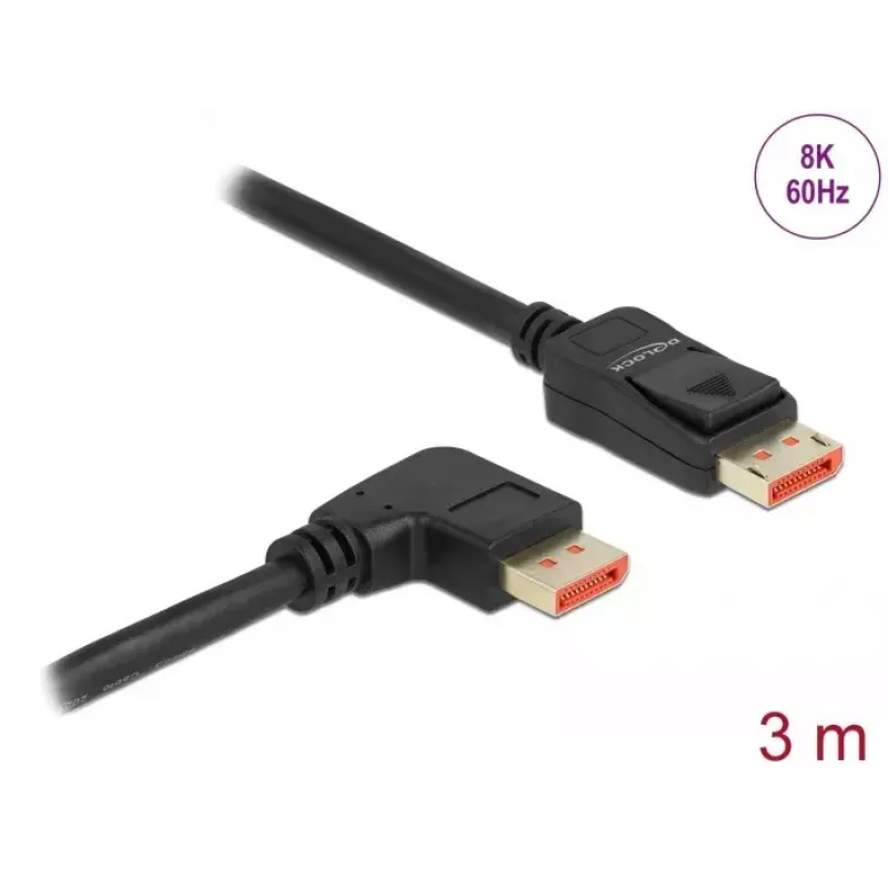 Cable DisplayPort DeLOCK 8K 60 Hz 3 m macho recto a macho 90° acodado