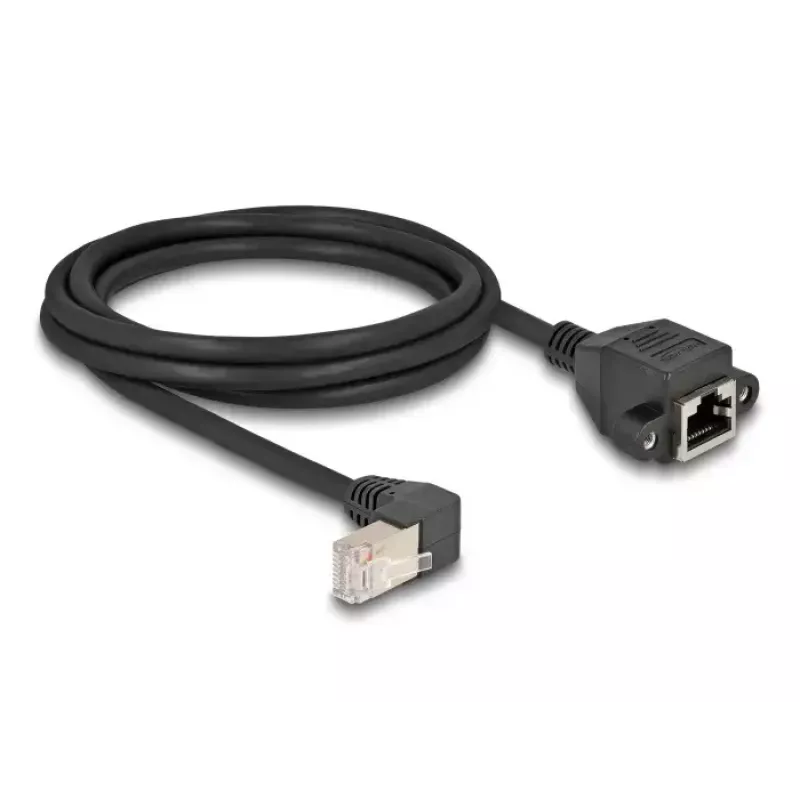 Cable de extensión de red DeLOCK S/FTP RJ45 90° acodado a RJ45 Cat.6A 2 m negro