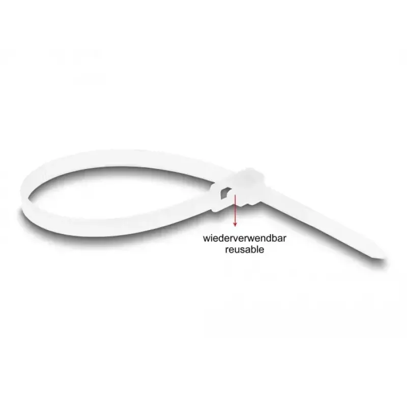 DeLOCK Bridas reutilizables, 200 x 4.8 mm, blanco, 100 uds.