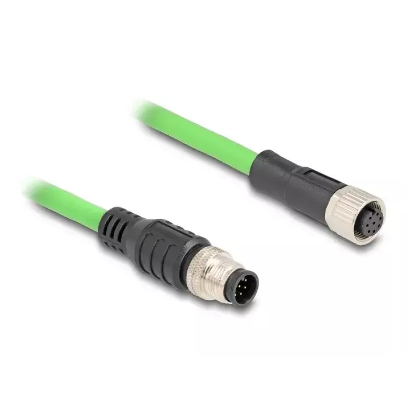 Cable de red DeLOCK M12 codificado A 8 polos macho a hembra PUR (TPU) 2 m negro