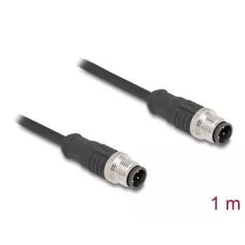 Cable de red DeLOCK M12 codificado D 4 polos macho a macho Cat5e 1 m negro