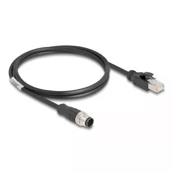 Cable de red DeLOCK M12 codificado A 8 pines macho a macho RJ45 Cat5e 1 m negro