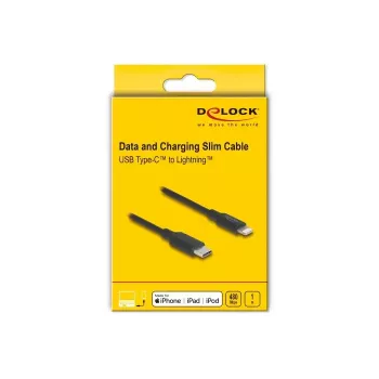 Cable DELOCK USB-C a Lightning fino 1 m, Lightning ↔ USB-C, 9 V 3 A, 3,3 mm, MFi