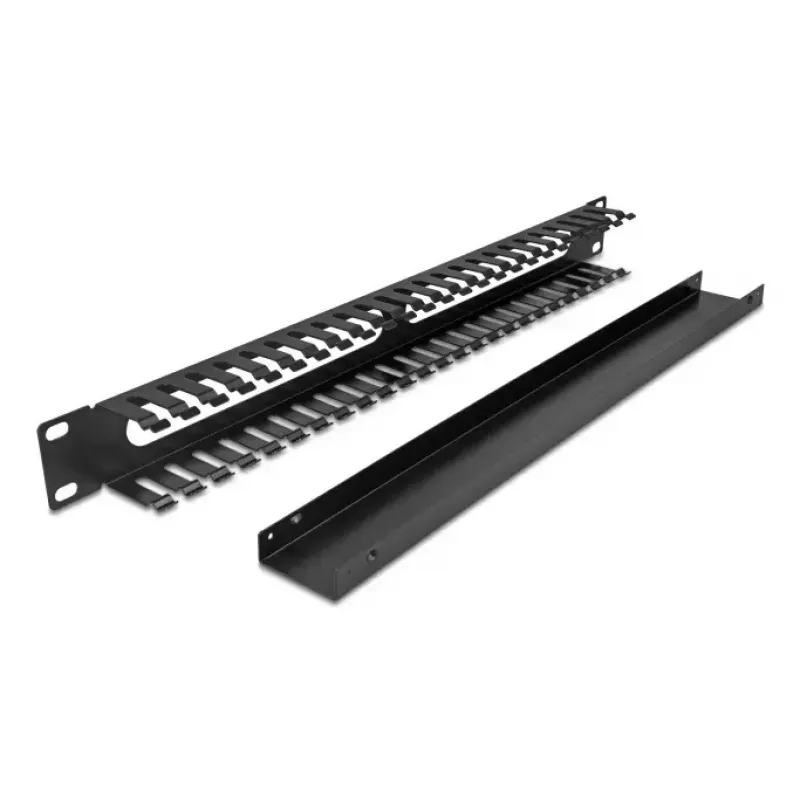 Panel de gestión de cables DELOCK 19 pulgadas 1U metal, 2 aberturas, negro