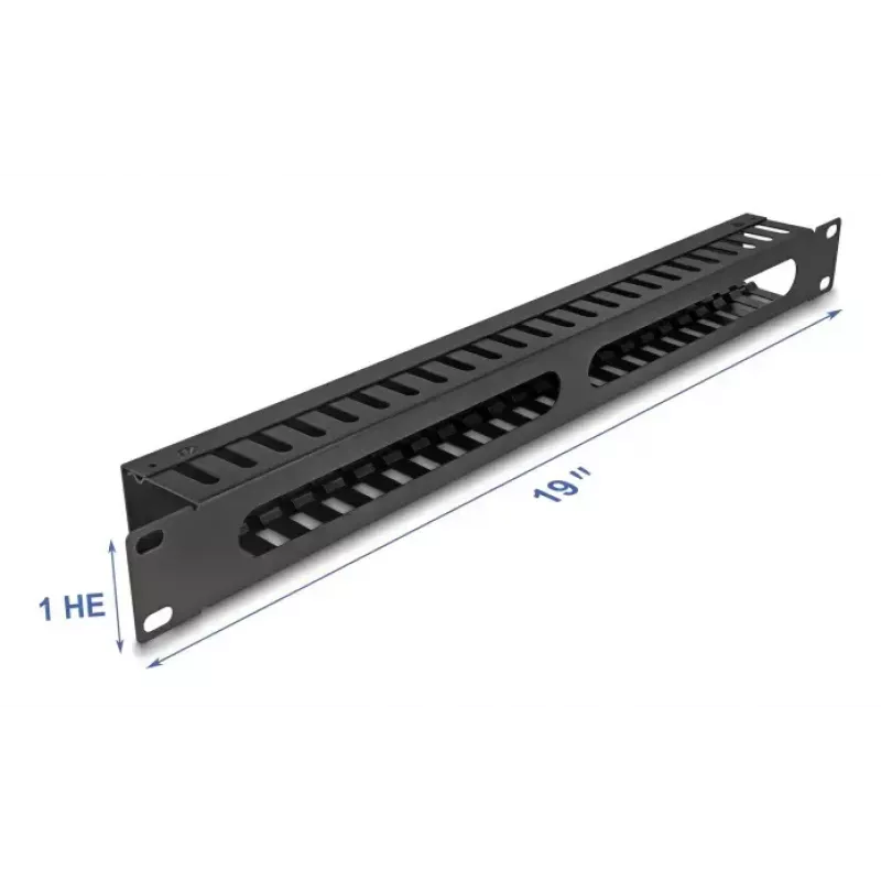 Panel de gestión de cables DELOCK 19 pulgadas 1U metal, 2 aberturas, negro