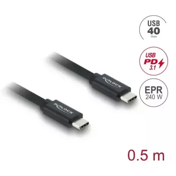 Cable coaxial USB C a USB C DELOCK USB4 Gen 3x2 40 Gbit/s USB PD 3.1 240W 0,5 m