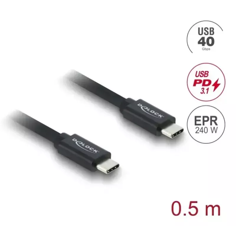 Cable coaxial USB C a USB C DELOCK USB4 Gen 3x2 40 Gbit/s USB PD 3.1 240W 0,5 m