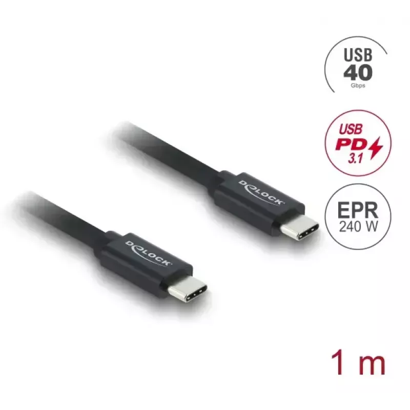 Cable coaxial USB-C a USB-C DELOCK USB4 Gen 3x2 40 Gbit/s USB PD 3.1 240 W 1 m