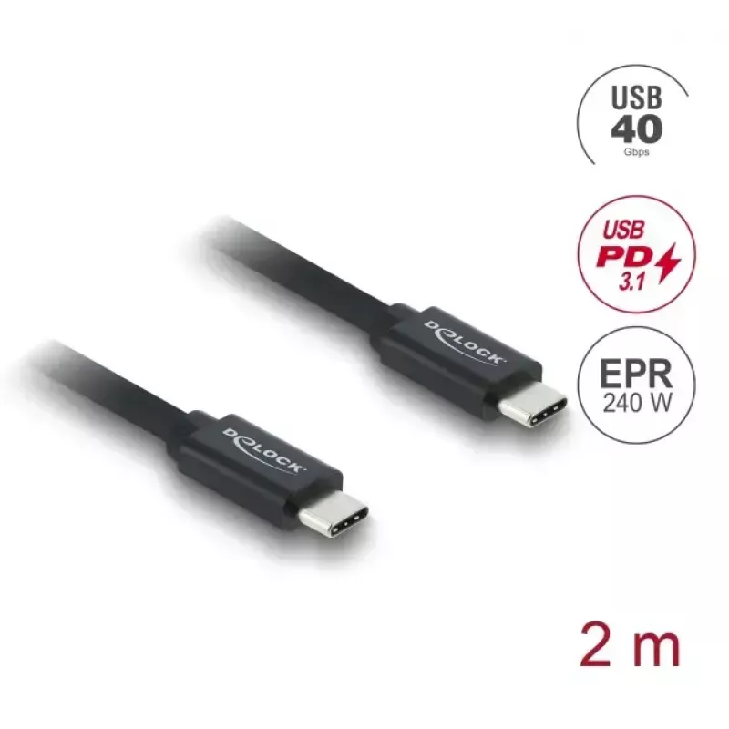 Cable coaxial USB-C a USB-C DELOCK USB4 Gen 3x2 40 Gbps PD 3.1 240 W 2 m