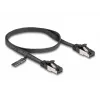 Cable de red DeLOCK RJ45 plano de parcheo conector macho a conector macho Cat.8.1 flexible 0,5 m negro