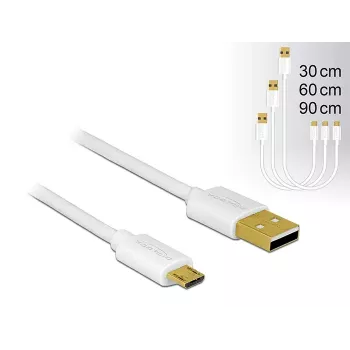 Delock Cable de datos y carga USB 2.0 Tipo-A a Micro-B, juego de 3 piezas, blanco