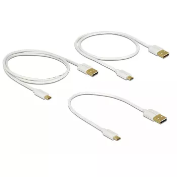 Delock Cable de datos y carga USB 2.0 Tipo-A a Micro-B, juego de 3 piezas, blanco