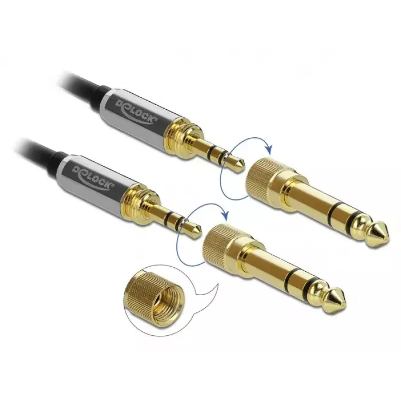 Cable de audio DELOCK 85837 — 2 m, 3,5 mm conector macho a conector macho, contactos dorados, AWG 28, negro