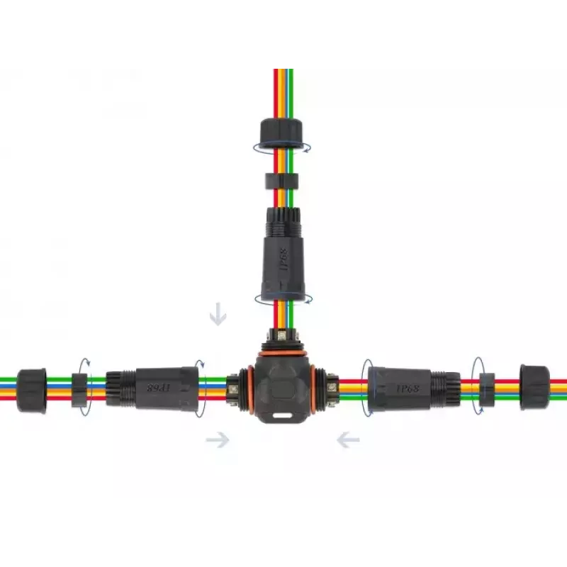 Delock 86919 Conector de cable para exteriores, en forma de T, 5 pines, IP68, tipo tornillo, negro