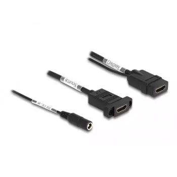 Cable HDMI DeLOCK 4K 60 Hz con alimentación DC 2,1 x 5,5 mm 0,30 m montaje en panel