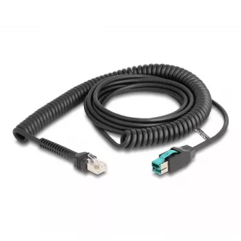 Cable espiral DeLOCK RJ50 macho a PoweredUSB macho 12 V 3 m negro