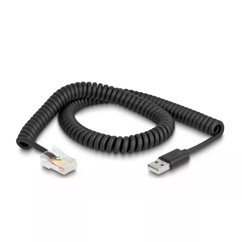 Cable espiral DeLOCK RJ50 a USB 2.0 Type-A 2 m negro