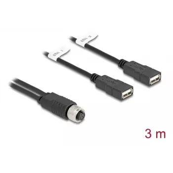 Cable sensor/actuador DeLOCK 60651 3 m M12 2 x USB Type-A negro
