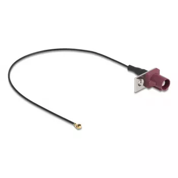 Cable coaxial DELOCK 90730 — FAKRA D a I-PEX MHF1, 0,2 m, Ø1,13 mm, negro/burdeos
