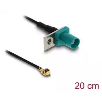 Cable coaxial DELOCK 90734, FAKRA Z a I-PEX MHF1, 0,2 m, 1,13 mm, negro/azul