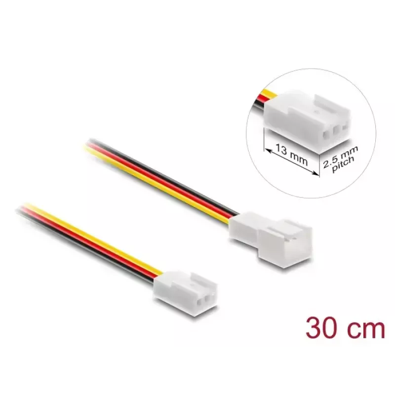 DeLOCK 90870 Cable alargador de ventilador 3 pines, macho a hembra, longitud del conector 13 mm, 30 cm