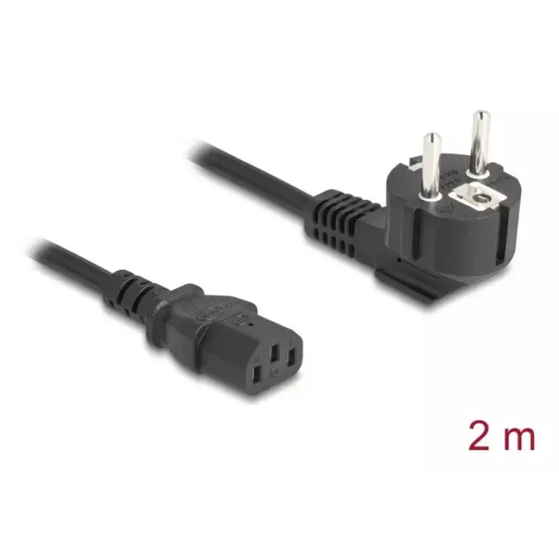 Cable de alimentación para PC DELOCK 81326 — con toma de tierra CEE 7/7 (90°) a IEC C13, 2 m, 3×0,75 mm², negro