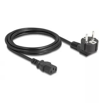 Cable de alimentación para PC DELOCK 81326 — con toma de tierra CEE 7/7 (90°) a IEC C13, 2 m, 3×0,75 mm², negro