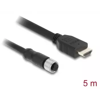 Cable DELOCK M12 codificación A conector hembra de 17 polos a conector macho HDMI 5 m negro