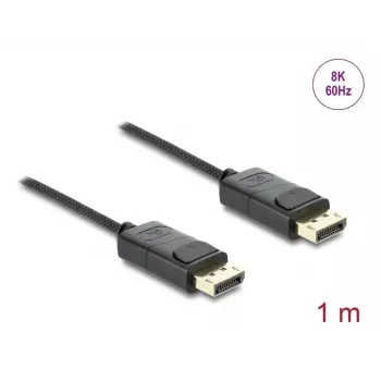 Cable coaxial DisplayPort DELOCK 8K 60 Hz, DisplayPort–DisplayPort, 1 m, negro, funda trenzada
