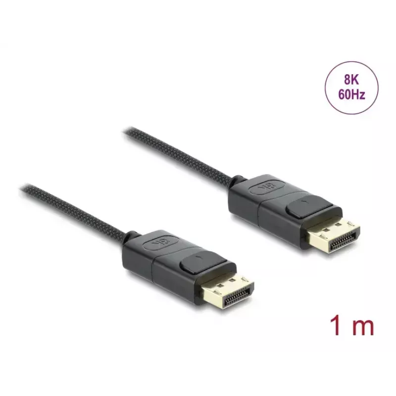 Cable coaxial DisplayPort DELOCK 8K 60 Hz, DisplayPort–DisplayPort, 1 m, negro, funda trenzada