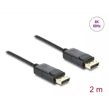 Cable coaxial DisplayPort DELOCK 8K 60 Hz, DisplayPort a DisplayPort, 2 m, negro, trenzado