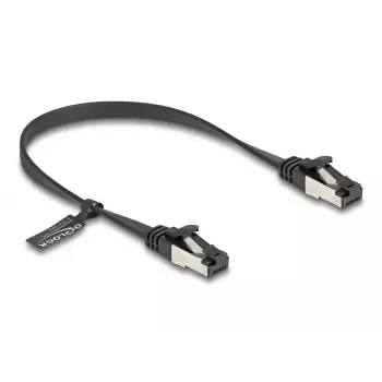 Cable de red DeLOCK RJ45 plano patch macho a macho Cat.8.1 0,25 m negro