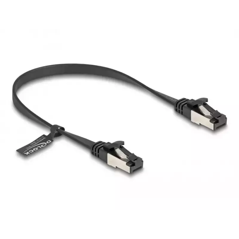Cable de red DeLOCK RJ45 plano patch macho a macho Cat.8.1 0,25 m negro