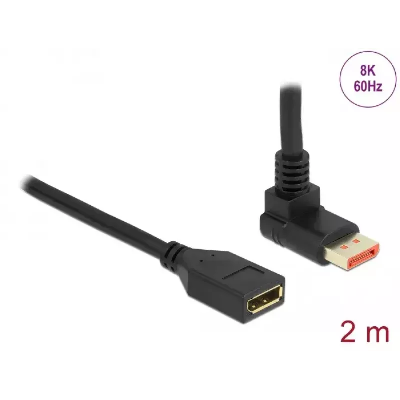 Cable alargador DisplayPort DeLOCK acodado 90° hacia arriba 8K 60 Hz 2 m
