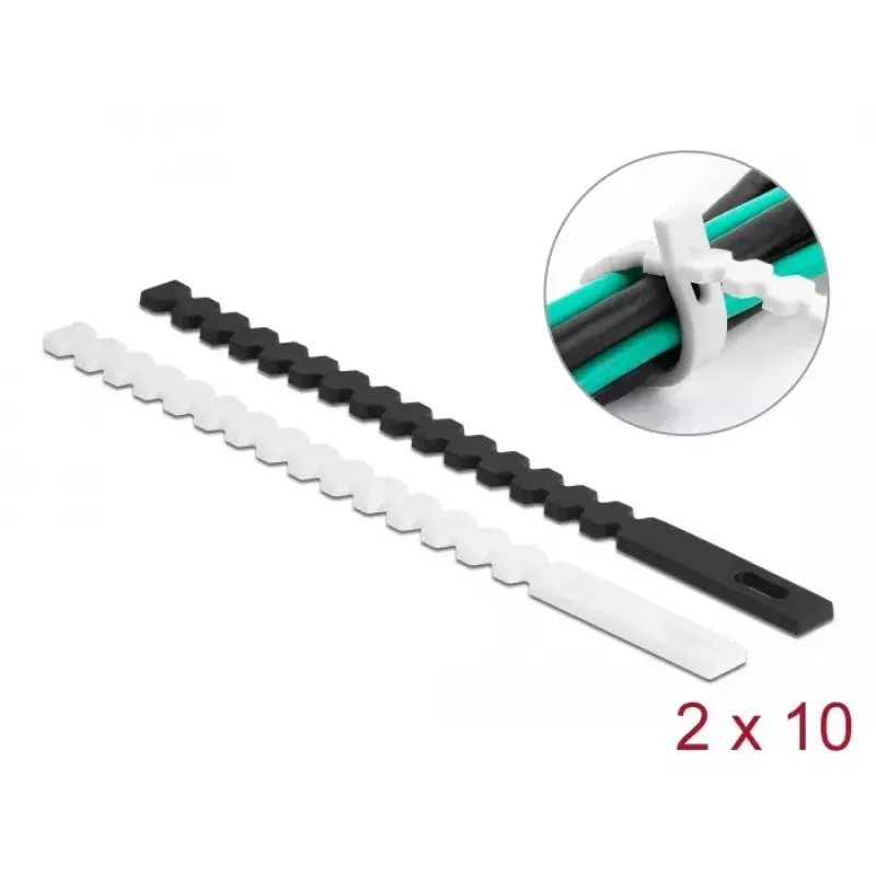 Brida de cables reutilizable DeLOCK 19002 flexible reutilizable 20 uds. Negro Blanco