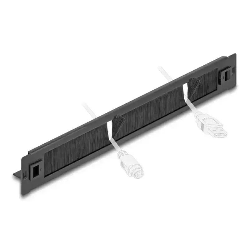 DeLOCK 66552 panel de cepillo de 19" con soporte para cables, sin herramientas, 1U, metal, negro