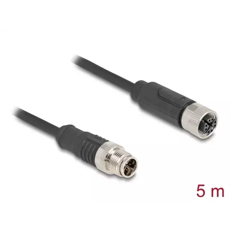 Cable de red DeLOCK M12 X-codificado 8 polos conector macho a conector hembra Cat5e 5 m negro