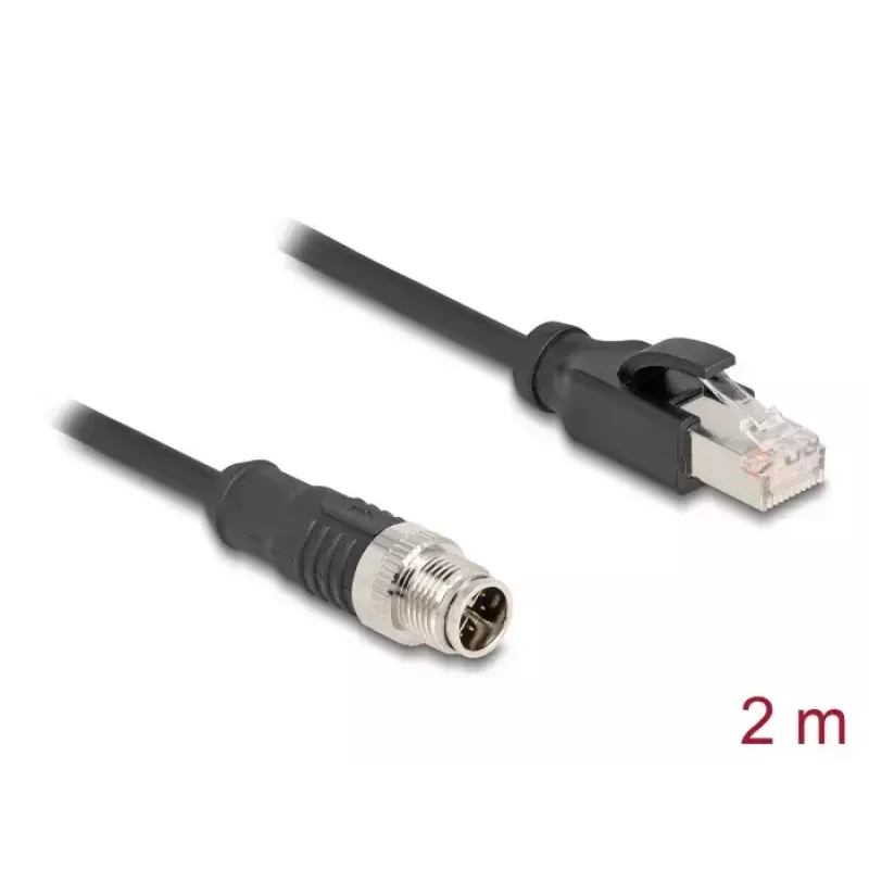 Cable de red DeLOCK M12 X-codificado 8 polos conector macho a conector macho RJ45 Cat5e 2 m negro